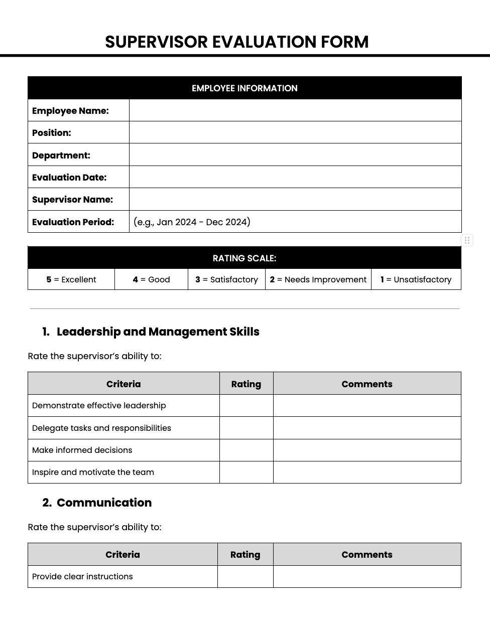 Supervisor Evaluation Form